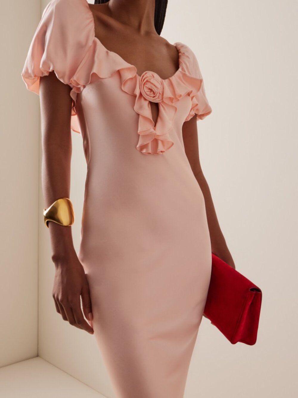 NWT De La Vali Eden Ruffled Satin Maxi Dress - Size UK 8/ US 4